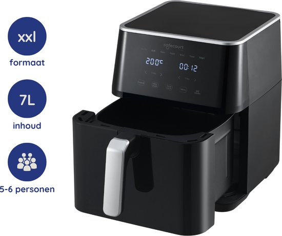 Safecourt Kitchen Airfryer XXL - Heißluftfritteuse - 1800W - 7L Kapazität - 40ÂºC bis 200ÂºC - Schwarz