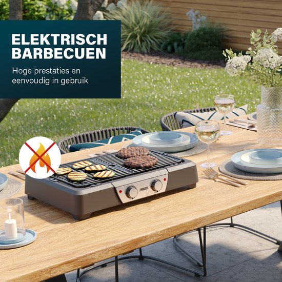 Princess BBQ Tischgrill 112254 - Schwarz - Einstellbarer Thermostat - Tisch-BBQ - Grillgerät - Große Backfläche - 2000W