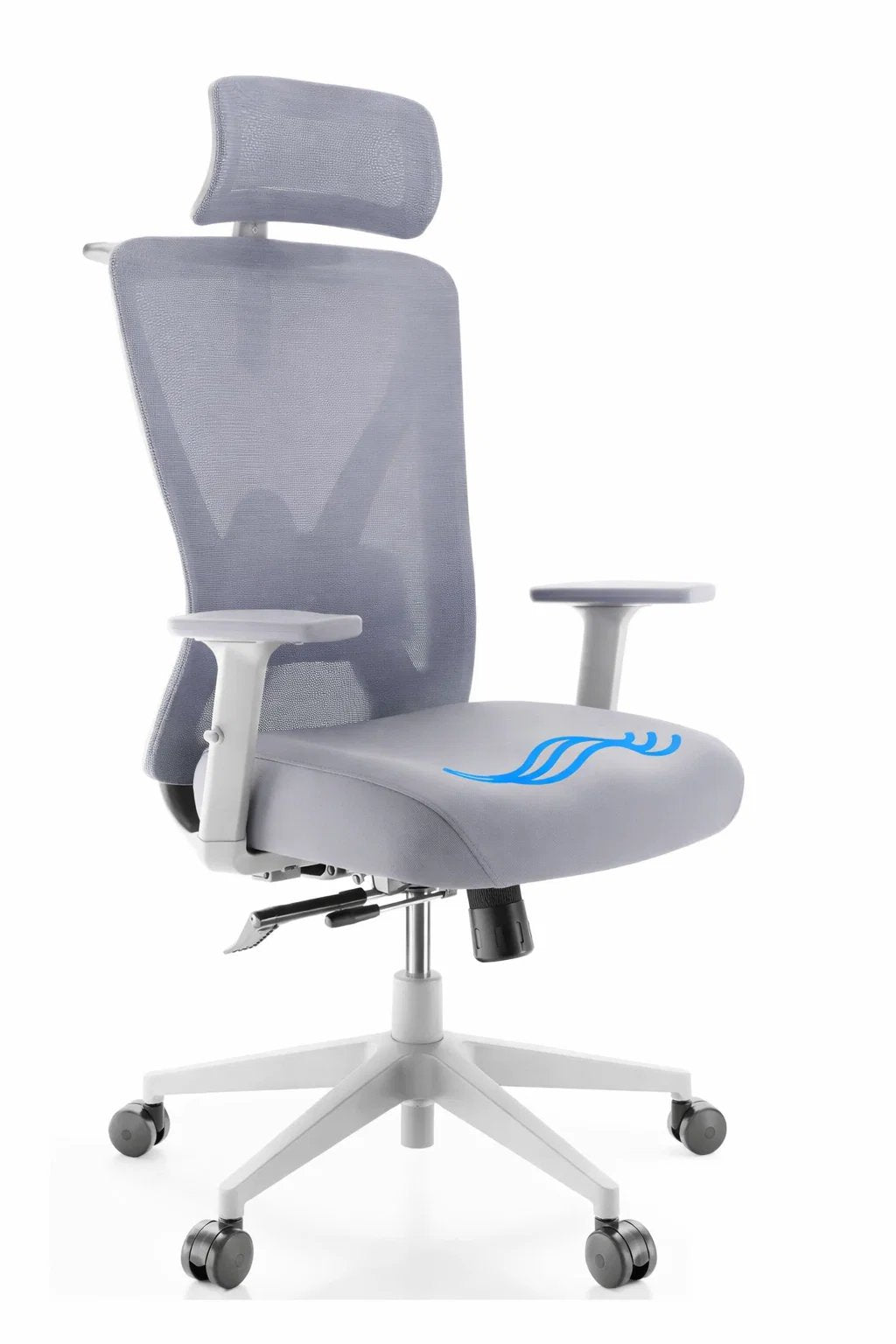 Backerz Ergonomischer Bürostuhl - Verstellbar - 3D Armlehnen - Kopfstütze - Weiß/Grau