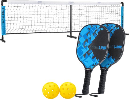 Baseline Pickleball Set - Inklusive Netz, 2 Schläger & 2 Bälle - Holzschläger - 2,4 Meter Netz