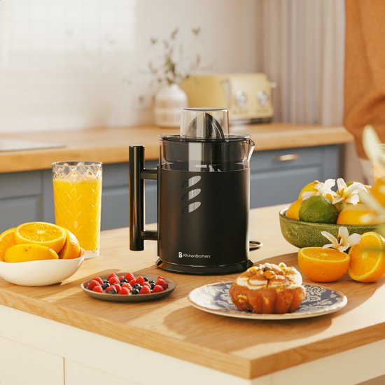 KitchenBrothers Zitruspresse - Manuell - Mit Ausgießer und Griff - 1L - Schwarz