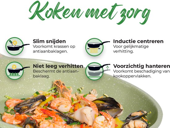 Just Perfecto 21-teiliges Induktionspfannenset - Grünes Pfannenset mit Deckel für Gas und Induktion - PFAS frei - Kalte Griffe