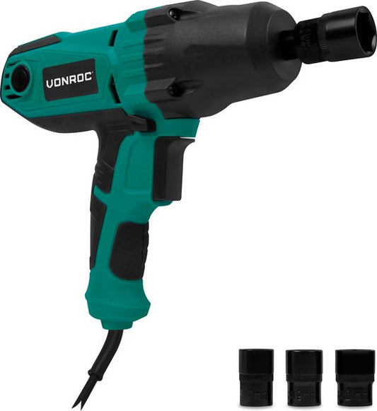 VONROC Schlagschrauber 450W - 350Nm - 1/2" Aufnahme - Inkl. 4 Steckschlüsseleinsätze - 3m Kabel - Soft Grip - geeignet für Reifenwechsel