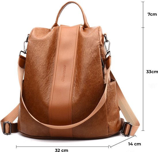 Glennoo Anti-Diebstahl-Rucksack - Damen - PU-Leder - Braun