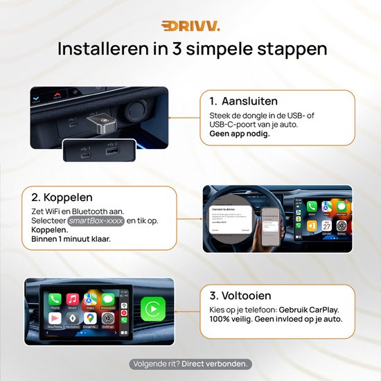 Drivv. 2-in-1 CarPlay Dongle - USB-C & USB-A Anschluss - Wireless CarPlay - Schwarz