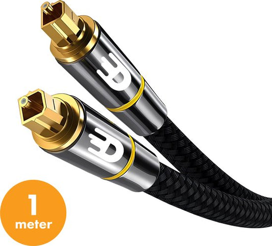 Drivv. Premium Toslink Optisches Kabel Nylon - Optisches Audiokabel - Stecker auf Stecker - 1 Meter - Grau