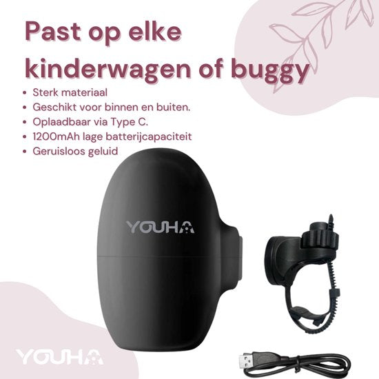 Youha Baby Rocker - Automatisches Schaukeln des Kinderwagens oder Buggys - Hände frei vom Schaukeln - Wippe für Kinderwagen - Einschlafhilfe Baby - 5 Wiegemodi - Inklusive Aufbewahrungsbeutel & Ladekabel - Farbe: schwarz