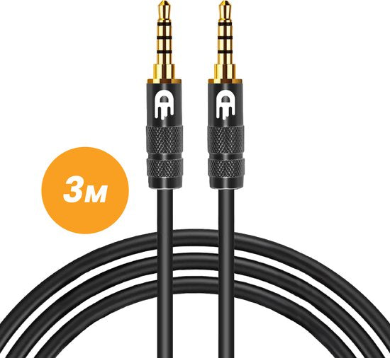 Drivv. AUX-Kabel 3,5 mm - Klinke auf Klinke - 4-poliges Audiokabel - vergoldet - Stecker auf Stecker - PVC - Schwarz - 3 Meter