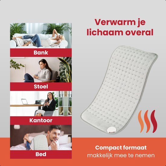 Seranova Elektrisches Wärmekissen für Rücken, Füße, Nacken, Schultern, Bauch - Heizkissen - Heizkissen - Waschbar - 60x30cm - Grau