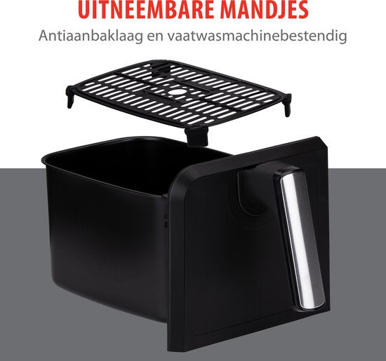 alpina Double Airfryer XL 8L - Heißluftfritteuse für 4 bis 8 Personen - Fassungsvermögen 2x4L - Digitalanzeige - Fritteuse 1700 W - Sync Finish Funktion - Schwarz