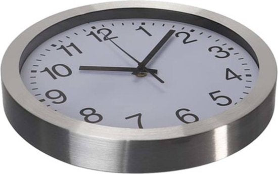 Perel Wanduhr, rund, analog, 30 cm, funkgesteuerte Zeitanzeige (DCF), Aluminium, silber
