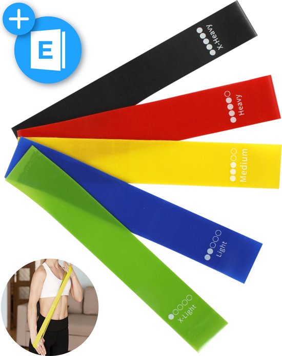 Nuvance - Resistance Bands Set inkl. Tragetasche - 5er Set - Resistance Band - Fitness Elastic - Inkl. eBook - Verschiedene Farben