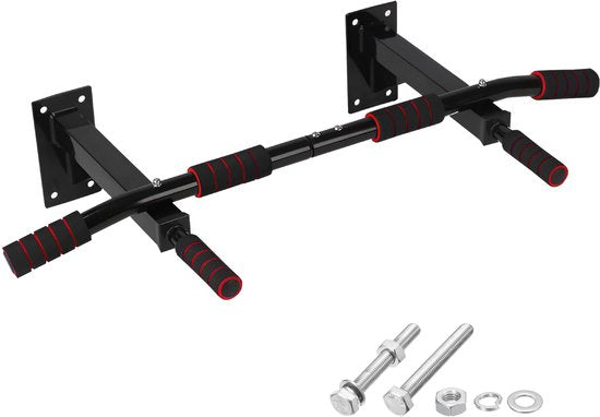 TTD® Premium Klimmzugstange - Klimmzugstation - Wandklimmzugstange - Dip Station - Dip Bars - Home Sports - Home Fitness - Hochwertige Materialien - Extra stabile Befestigungsteile - Home Workout - Schwarz/Rot