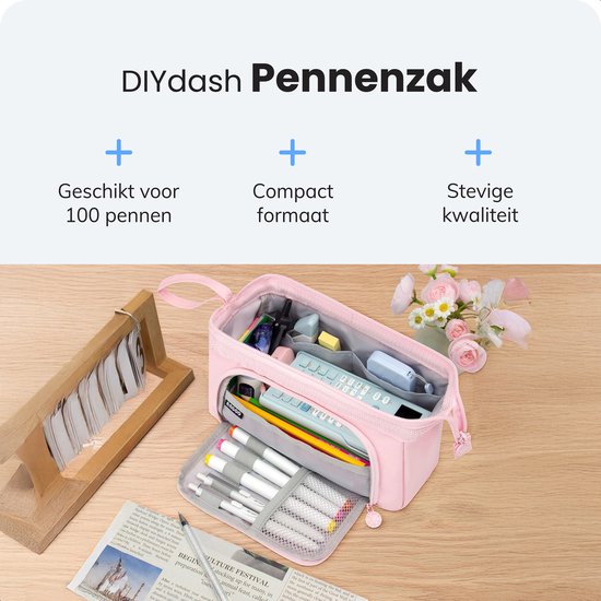 Diydash Federmäppchen XL - Federtasche - Federmäppchen - Schulmäppchen - Großes Federmäppchen - Schulbedarf - Trousse Scolaire - Für Mädchen, Jungen und Erwachsene - Pink