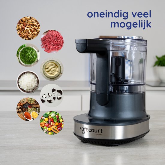 Safecourt Kitchen Chopper - Lebensmittelzerkleinerer - Schwimmende Klingen - Eiscremezerkleinerer - 700ml - Schwarz/RSF