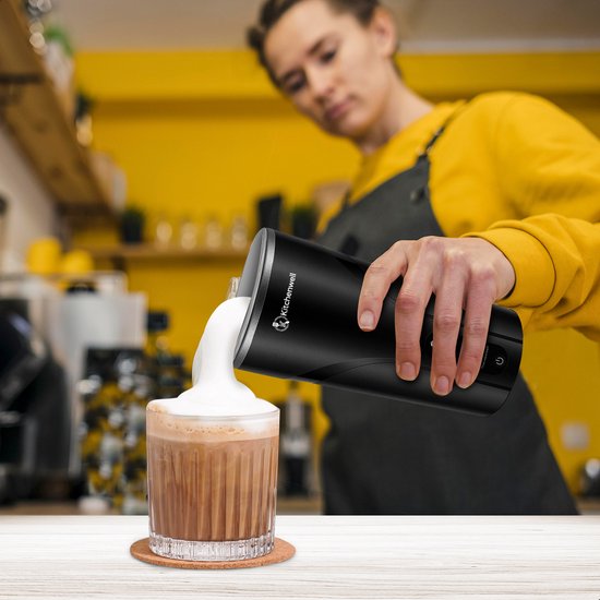 Kitchenwell Milchaufschäumer elektrisch - 4-in-1 - Milchaufschäumer - Aufschäumer für Milch - Milchaufschäumer - Schwarz