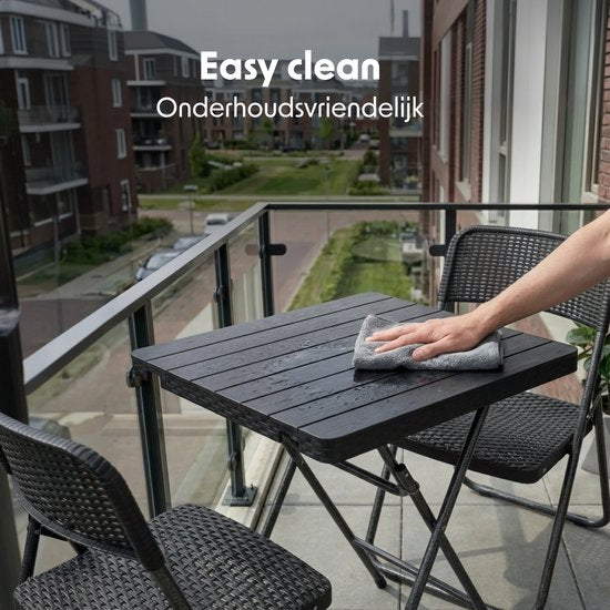 LifeGoods Bistro-Set - 3-teilig - klappbar - Rattan-Look - Garten-Set mit Beistelltisch - Schwarz - 200kg Tragkraft - wetterfest