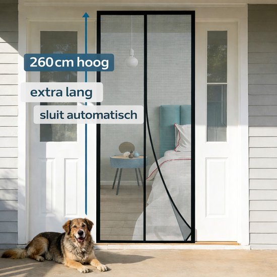 Ceruzo Türvorhang 100xH260 cm - Magnetisch - Fliegenvorhang - Schwarz - Klettverschluss - Extra hoch