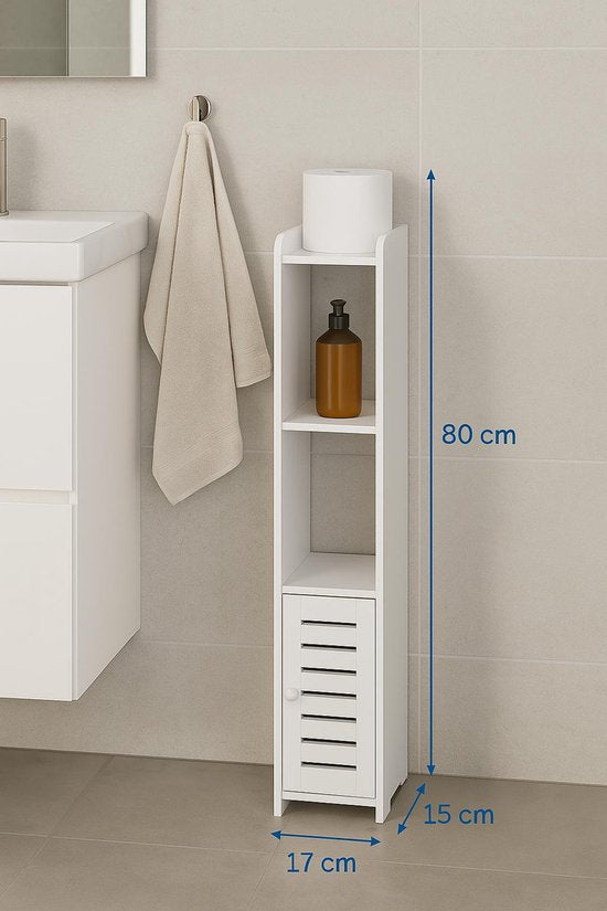 Ceruzo Badezimmerschrank - Schmaler Aufbewahrungsschrank - 80 cm hoch - Für Toilette oder Badezimmer - Weiß