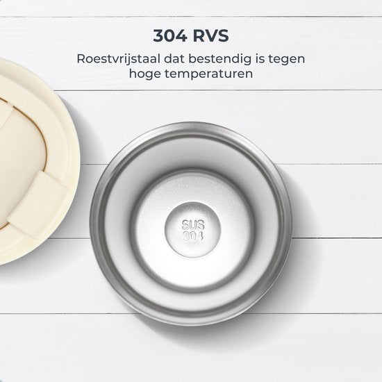 Castagnola Thermosbecher - Kaffeebecher To Go - Reisebecher für Kaffee und Tee - Teebecher - 380 ML - Edelstahl - Offwhite
