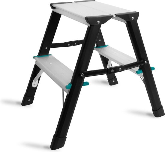 VONROC PRO Doppelstufenleiter 2 Stufen - klappbare Arbeitstreppe/Haustreppe - max. Belastbarkeit 150kg - rutschfest