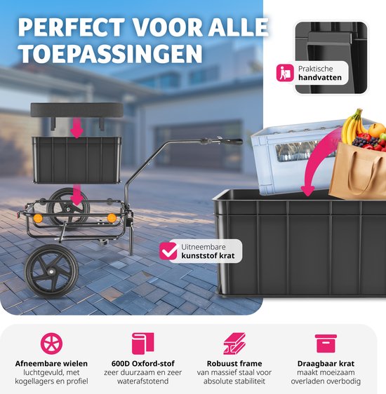 tectake® 2-in-1 Fahrradanhänger - Gepäckwagen und Kinderwagen - Anhänger für Fahrräder, Mountainbikes und eBikes - Transportanhänger mit Deichsel - Mit Plane und Luftbereifung - Maximale Tragfähigkeit 50kg
