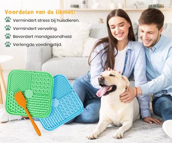 Frummel Leckmatte Hund - Hundeleckmatte - Hundespielzeug Slow Feeder Futtermatte Hund - Blau und Grün mit Spateln - Zwei Stück - 2x