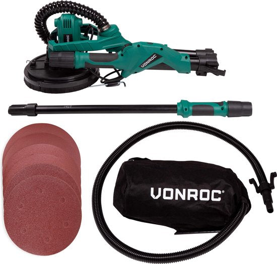 VONROC Teleskop-Deckenschleifer - 1050W - Ø225MM - Ideal für Decke und Wand