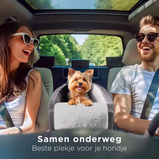 CozySense® Hundeautositz - Hundekorb Auto mit waschbarem Bezug - Für kleine Hunde - Passt in die Mittelkonsole - Auch als Tragetasche - Schwarz/Grau