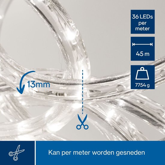 HQ-Power Lichtschnur, 36 LEDs/Meter, 1 Kanal, für den Innen- und Außenbereich, kaltweiß, 45 m