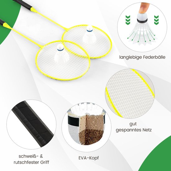 COSTWAY Badminton Netzständer, tragbares Federballspiel mit Schlägern, 2 Schlägern, Netz und Aufbewahrungsbox, komplettes Badmintonset für Badminton/Tennis und Volleyball für drinnen und draußen