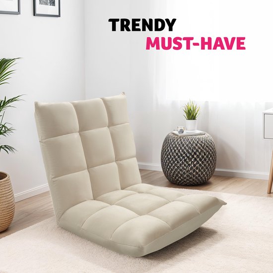 tectake Relaxsessel - Liegesessel - XXL-Bodensessel - klappbar mit Liegefunktion - Bodensessel mit verstellbarer Rückenlehne - als Sessel, Sitzkissen, Bodenkissen, Liegesessel oder zur Meditation verwendbar - Beige