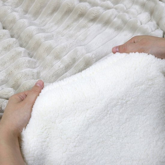 STAUS&BACH Heizdecke 3XL - 2-Personen-Oberdecke - Doppelseitige Fleece Sherpa Wärmedecke - Beige - 180x160 cm PowerNap