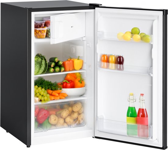 KitchenBrothers Kühlschrank - 88L Kühlfach - 14L Gefrierfach - Eisfach - Frigo - Freistehend - Schwarz