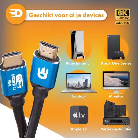 Drivv. Premium HDMI Kabel 2.1 - Ultra HD High Speed 8K - 4K 120hz - Geeignet für Xbox Series X & PS5 - 5 Meter - Blau