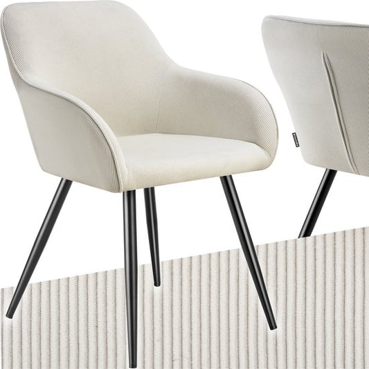 tectake® Esszimmerstühle Marilyn - Polsterstühle mit Cord-Optik/geripptem Stoff - Schwarze Stuhlbeine - Ergonomischer Küchenstuhl - Stuhl für Esszimmer, Wohnzimmer, Schlafzimmer - Creme