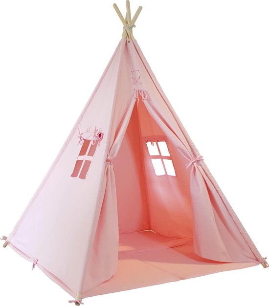 Sunny Alba Tipi-Zelt Pastellrosa - Wigwam-Spielzelt mit Fenstern - 120x120x160cm - mit Kuscheldecke