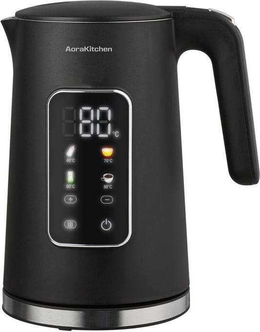 AoraKitchen Wasserkocher - LED-Touchscreen - Einstellbare Temperaturregelung - Wasserkocher - 1.7L - Elektrisch - Cool Touch - Schwarz