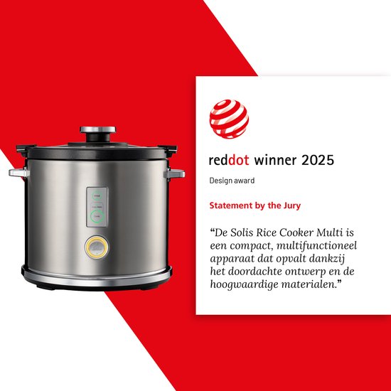 Solis Reiskocher Multi 8162 - Reiskocher und Dampfgarer - für alle Reissorten - Dampfgarer für Reis, Gemüse, Fisch und mehr - 650 W - 1.2L