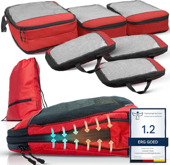 Packwürfel mit Kompression für Koffer und Rucksack inkl. Packsack, Sunset Blaze - Rot