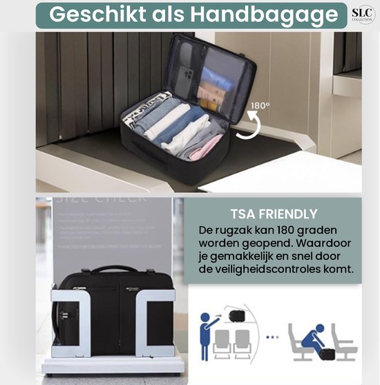 SLC-Collection – Schwarz – Rucksack – 25 Liter - Transavia - Handgepäck - 40 x 30 x 20 cm - 14-Zoll-Laptop - USB-Anschluss - Laptoptasche - Damen - Herren - Reisetasche – Koffer - 10XS