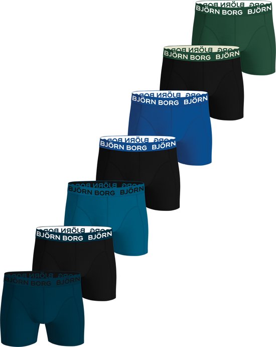 Björn Borg Cotton Stretch Boxershorts – Größe XXL – Herren-Boxershorts in normaler Länge (7er-Pack) – grün – schwarz – blau – schwarz – blau – schwarz – blau