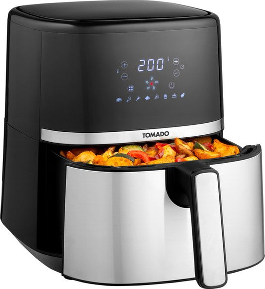 Tomado TAF5401S - Airfryer - 5,4 Liter Fassungsvermögen - Heißluftfritteuse - Digitales Display - 800 Gramm Pommes frites - Schwarz/RVS