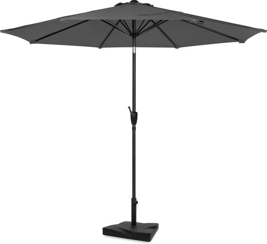 VONROC Premium Stick Sonnenschirm Recanati Ø300cm - Inkl. Sonnenschirmfuß & Schutzhülle - Runder Sonnenschirm - Neigbar - UV-beständiges Tuch - Grau