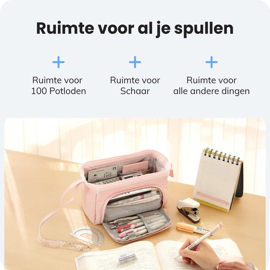 Diydash Federmäppchen XL - Federtasche - Federmäppchen - Schulmäppchen - Großes Federmäppchen - Schulbedarf - Trousse Scolaire - Für Mädchen, Jungen und Erwachsene - Pink