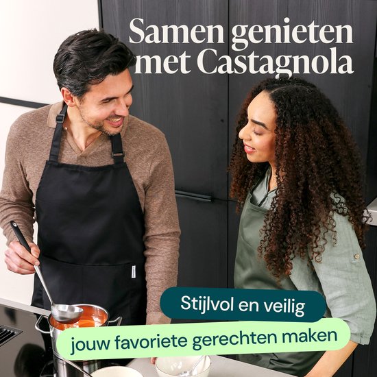 Castagnola Küchenschürze - Wasser- und schmutzabweisend - Professionelle Kochschürze - Schürze für Frauen und Männer - Catering-Schürze - Unisex - Verstellbare Schnalle - Extra große Fächer - Schwarz