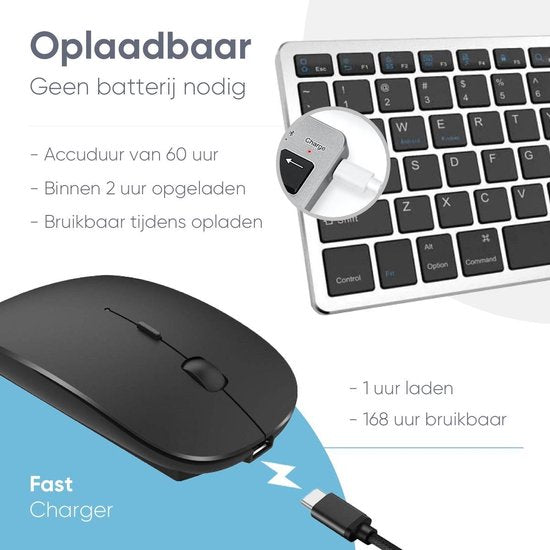 Trendfield Tastatur und Maus Wireless - Bluetooth-Tastatur - Leise Tasten - Wiederaufladbar - Qwerty - Space Grau