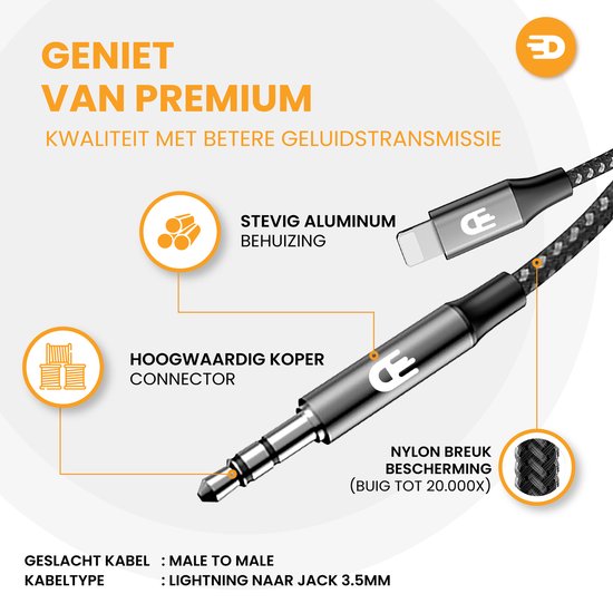 Drivv. Lightning zu AUX Kabel - 1 Meter - Geeignet für iPhone AUX Kabel