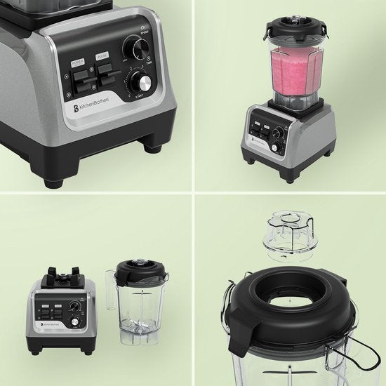 KitchenBrothers Power Blender - 1600W - 2L - Smoothie Maker - Eiszerkleinerer - Metallic Grau