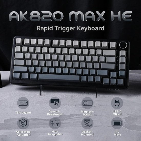 Ajazz RGB Mechanische Gaming-Tastatur - 75% kabelgebundene - Hall-Effekt Rapid Trigger - Seitlich bedruckte Tasten - Dichtung - Hot Swap - 8K Hz Polling Rate - QWERTY - 82 Tasten - Gradient Grey